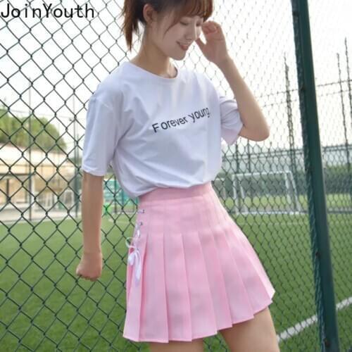 Joinyouth Lace Up High Waist Pleated Skirt Summer Preppy Style Faldas Sweet Mini Skirts Ropa Mujer Kawaii Saia Jupe Femme 7b017