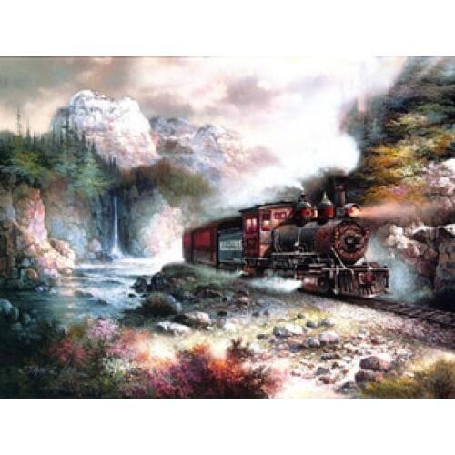 Mali Lanshan running train Scenic Needlework,Cross stitch,Embroidery kit,14CT Canvas Patterns Cross-Stitching,DIY Handmade