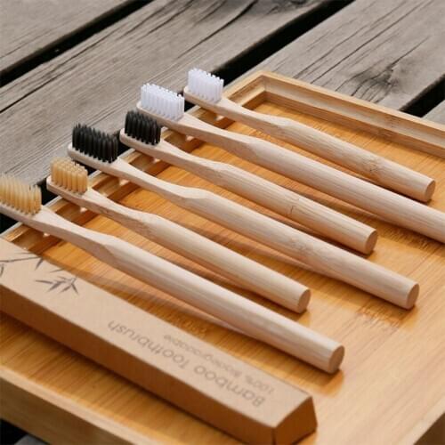 Solid Color Natural Bamboo Toothbrush Round Handle Kid Hard Adult Soft Bristles Tooth Brush 10 Eco Friendly Zero Waste Products