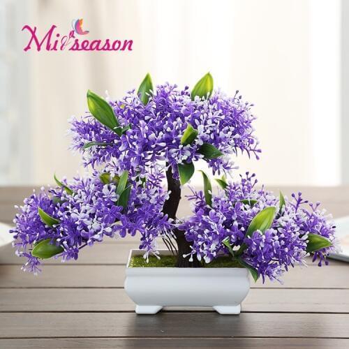 1Set Welcoming Sakura Bonsai Simulation Decorative flowers Artificial Flowers Fake Green Pot Plants Home Decor Ornaments