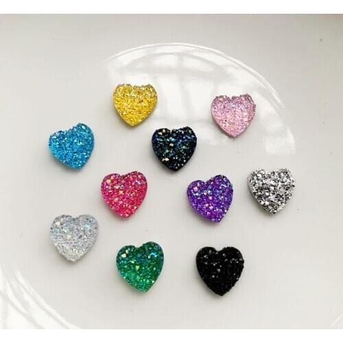 100PCS 8mm Bling AB Color Mineral Surface Heart Resin Rhinestone Flatback Cabochon Stones DIY Wedding Decoration -R05