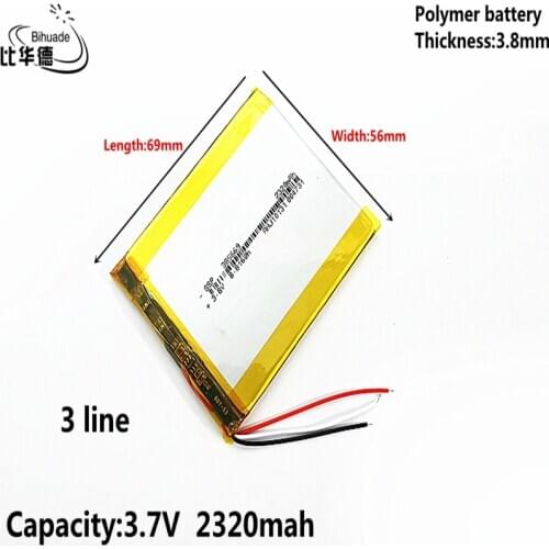 3 line Good Qulity Liter energy battery 3.8V,2320mAH 385669 Polymer lithium ion / Li-ion battery for tablet pc BANK,GPS,mp3,mp4
