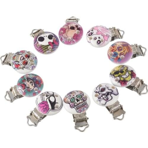 5PCS Round Wooden Baby Infant Pacifier Soother Chain Holder Round Clips with Metal Holders Kids Feeding 4.4cm x 2.9cm