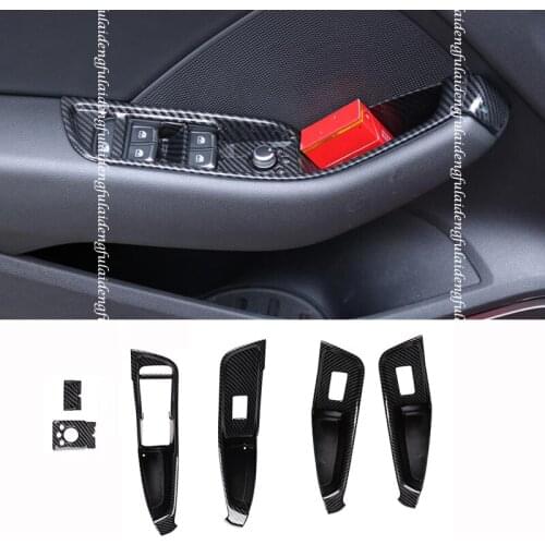 6pcs For Audi A3 8V 2014-2020 Carbon Fiber ABS Interior window switch panel cover Tirm Car accessories