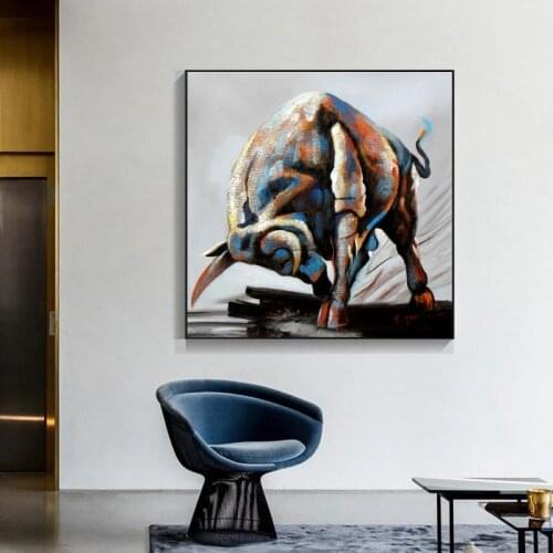 Abstract Animal Bull Canvas Painting Modern Cattle Bossy Poster and Prints Wall Art Pictures for Living Room Home Decor Cuadros