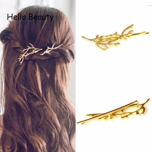 Punk Girl Hair Accessories Women Jewelry Fancy Metal Gold Silver Color Plant Hair Barrette Hairpin Branch Hair Clip
