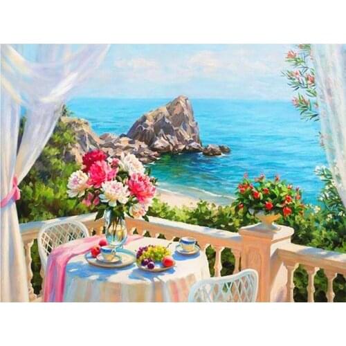 Full Drill Square&Round Diamond Painting Seaside Landscape DIY Diamond Embroidery Flower Decoration Home