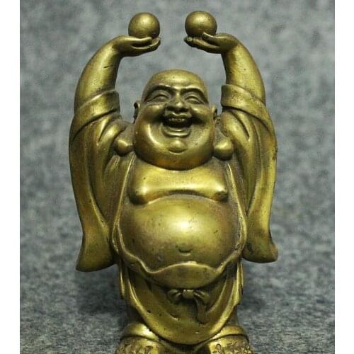 Free shipping Folk China Pure Brass Buddhism Stand Happy Laugh Maitreya Buddha Statue Figurine