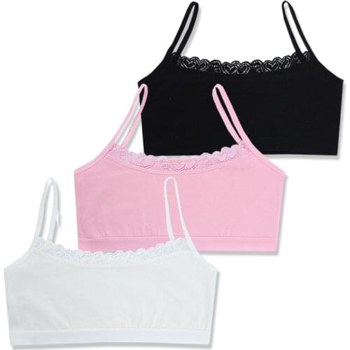 3pc Teenage Underwear Children Girls Cutton Lace Wireless Young Training Bra 8-14Years