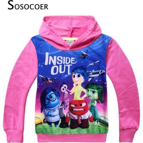 SOSOCOER Boys T-shirt Coat Autumn Cartoon Inside Out Long-sleeve Girls Hoodies Sweatshirt Outerwear Pink Red Blue Kids Clothes