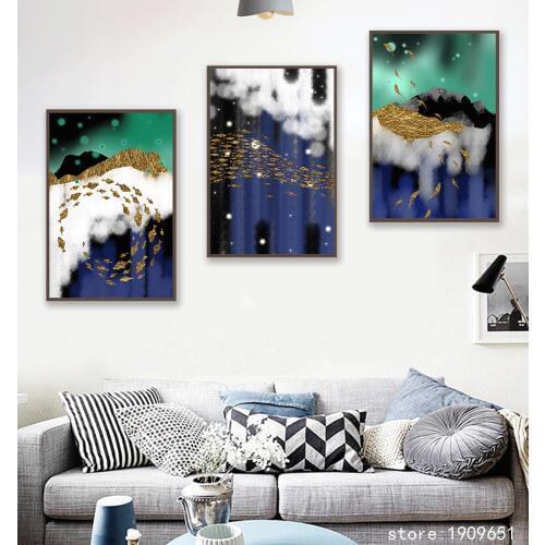 Cotton no frame abstract fish 3pcs set scenery canvas printings oil painting printed on cotton home wall art decoration pictures