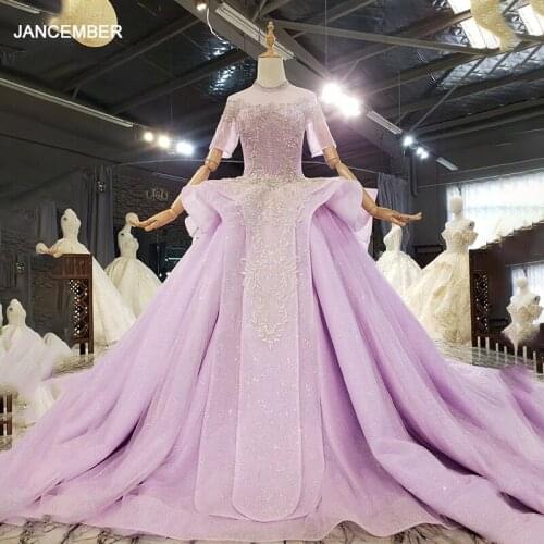 HTL1657 Rhinestone Neckline Flowers And Decals Composed Of Crystals Around The Waist Evening Dress 2020 Short Sleeve mariage