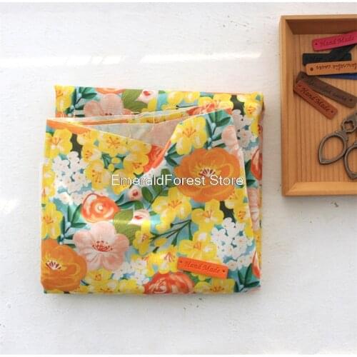 Korea imports digital printing of cotton and linen.Pastoral Handmade DIY,Gold wrapped garment dress fabrics. 90cmx150cm