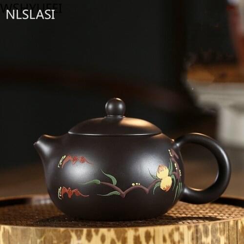 Yixing tea pot purple clay xishi Teapot Ore Black mud beauty kettle Handmade Tea set Customized 188 ball hole filter 240ml