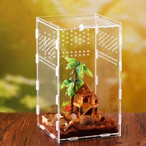 Reptile Feeding Box Transparent Acrylic Insect Breeding Box Good Ventilation Habitat for Spiders Scorpions Centipedes