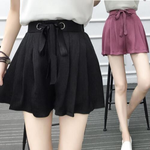 2018 High waist A word loose casual elastic waist wide leg short skirt hot shorts