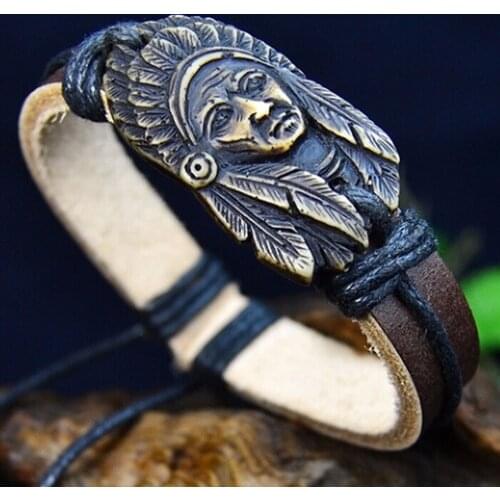 Face Leather Bracelets & Bangles New Jewelry Men Women Fashion Bone Vintage Indian 1 Pc