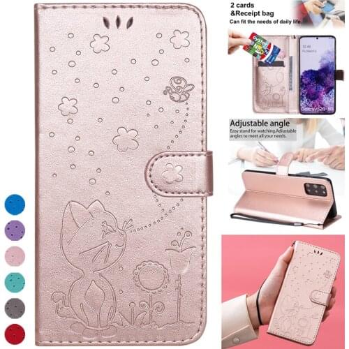 Wallet Leather Cat and Bee Fashion Case For Samsung S21 S21Plus S21Ultra S21FE S20 Plus/Ultra/FE S10/S9/S8 Plus S7 Note 20 Ultra