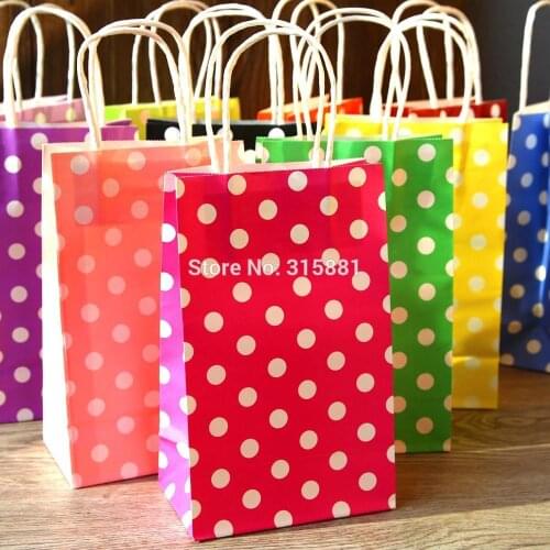 Kraft Paper Bags with Handle , Polka dot Kraft Shopping Bags , Weddings ,Gift bags,Party Gift Bags 10pcs/lot