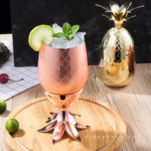 600ML Creative Pineapple Cocktail Glass Moscow Mule Stainless Steel Pineapple Cup Metal Copper Cup Modulation Cocktail Glass L*5