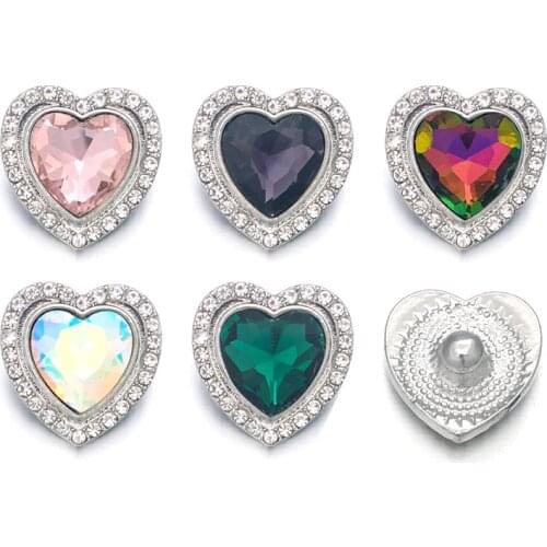 Crystal w070 Heart 3D 18mm 20mm Metal Snap Button For Bracelet Necklace Interchangeable Jewelry Women Accessorie Findings