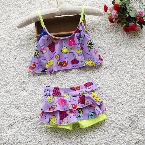 Girls Swimsuit Floral Tops Skirts Headband Biquinis Girls Printed Split Swimwear Bathing Suit Children Swimwear Beach Wear