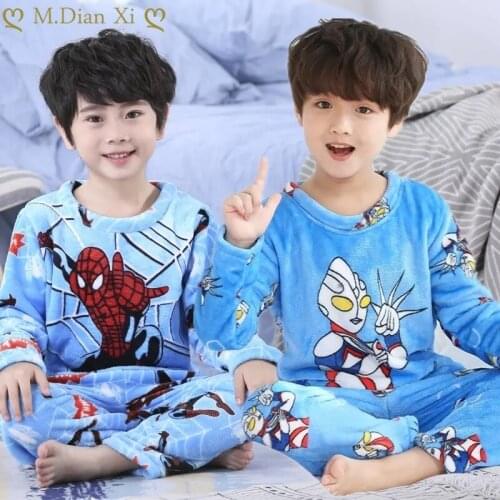 Hot-selling Long-sleeved Winter Pajamas Set Cartoon Boys Coral Fleece Childrens Pajamas Boys and Girls Home Wear Pajamas