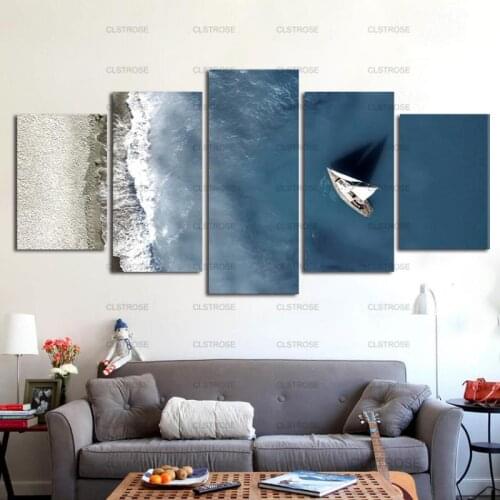 The Sea and Ship In The Painting Wall Decoration Poster 5Pcs Home Bedroom Living Room Art Irregular Decoration Canvas Painting