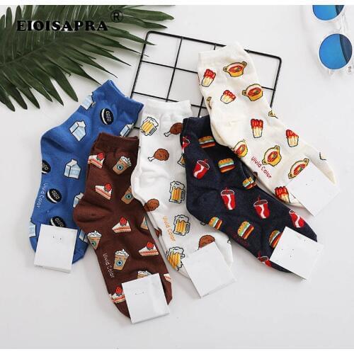Sweet Food Milk Beer Hamburg Sokken Creative Crew Funny Women Socks Harajuku Fashion Hip Hop Happy Socks Women Meias