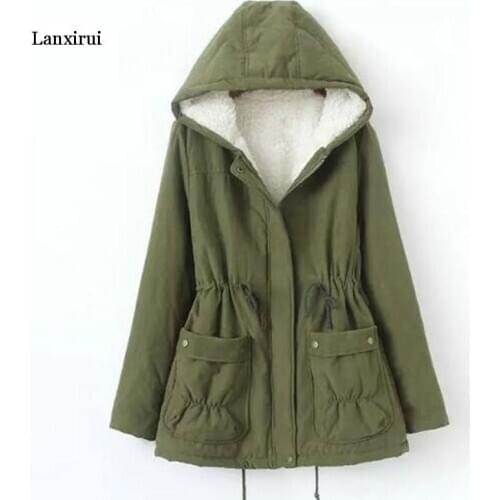 New Winter Super Large size Women Cotton Coat Jacket Thick Lamb hair Drawstring Waist Cotton Coat Casual Hooded Warm Jacket