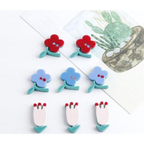 New style 30pcs/lot 23*30mm color print cartoon flowers shape acrylic floral beads diy jewelry earring pendant accessory