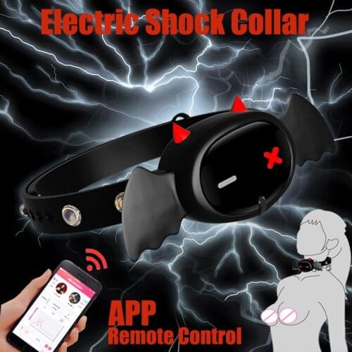 Electric Shock Collar APP Remote Control Restraint Dog Slave Neck Collar BDSM Adult Game Erotic Sex Flirt Toys For Women Men Gay