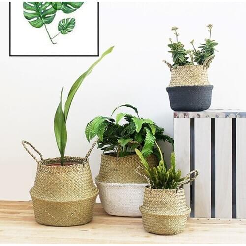 4 Size Seagrass Wickerwork Basket Rattan Hanging Flower Pot Dirty Laundry Hamper Storage Basket Organizer