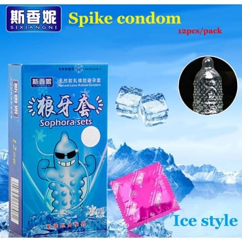 12 Pcs Ice style Delay Condom Spike Condoms For Men Funny G Spot Penis Sleeve Latex Penis Extender Adult Sex Products