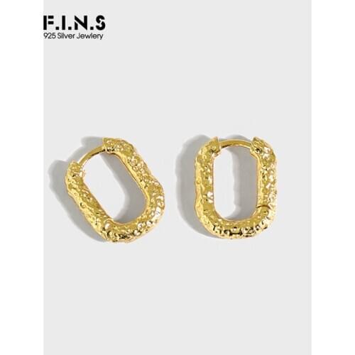 F.I.N.S Simple INS Geometric Oval Small Circle Uneven S925 Sterling Silver Hoop Earrings Real Silver 925 Earlobe Hoops Buckle