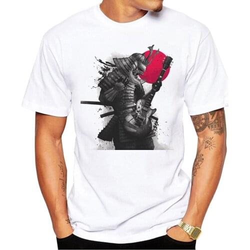 Retro Samurai Playing Guitar Design T-shirt Mens Fashion Short Sleeve Tee Shirts Hipster O-neck Popular Top Harajuku Streetwear