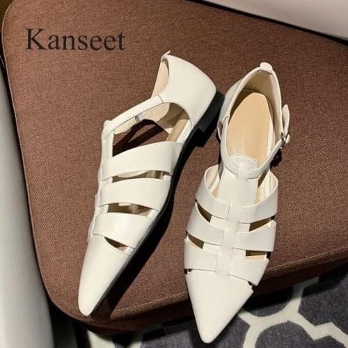 Kanseet Pointed Toe Hollow Out Design Women Sandals 2021 Fashion Summer Thin Heels Buckle Strap Female Black High Heels Shoes