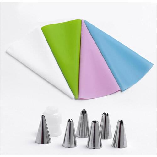 8pcs/set Silicone Pastry Bag Tips Icing Piping Nozzle Cream Reusable Pastry Bags +6Nozzle Fondant Molds Cake Decorating Tools