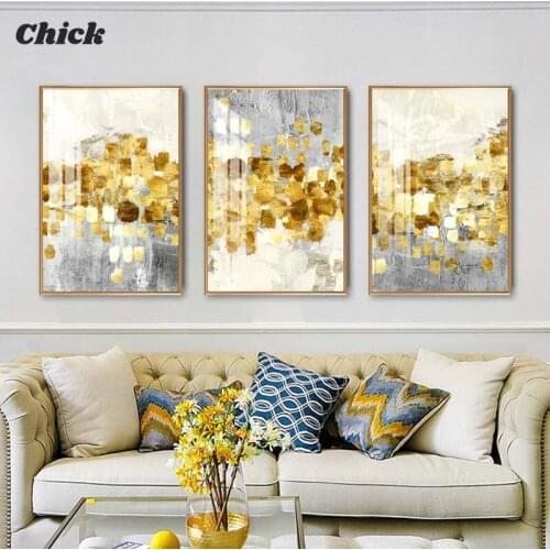Nordic Abstract Golden Foil Canvas Painting Modern Grey Gold Wall Art Posters and Prints Pictures For Living Room Home Decor