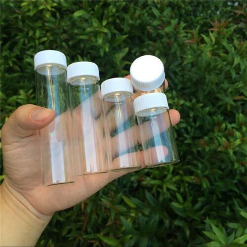 Glass Bottles Plastic Cap White Screw Transparent Glass Vials Plastic Bottles 15ml 25ml 40ml 50ml 60ml Jars Bottles 50pcs