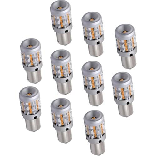 10Pcs PY21W W21W LED Bulbs Amber Yellow No Error Hyper Flash Lamp Bulbs 6000LM For Turn Signal Light One Year Wrranty