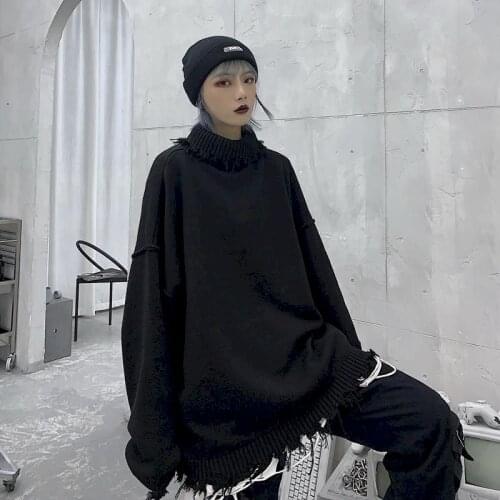 Sweaters for Men and Women, Ripped Edges, Irregular Frayed Sweaters, Couples Trend, Loose Half High Collar Autumn and Winter No