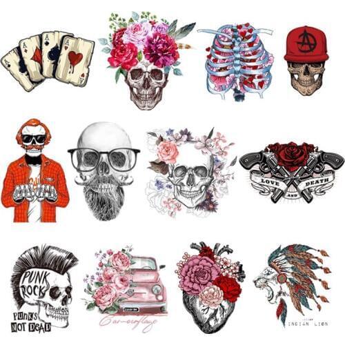 Thermal Transfer Thermo-Stickers On Clothes Iron On Patches Punk Skull Fashion Cool Rock Mexican Decoration DIY Stripes On Jeans
