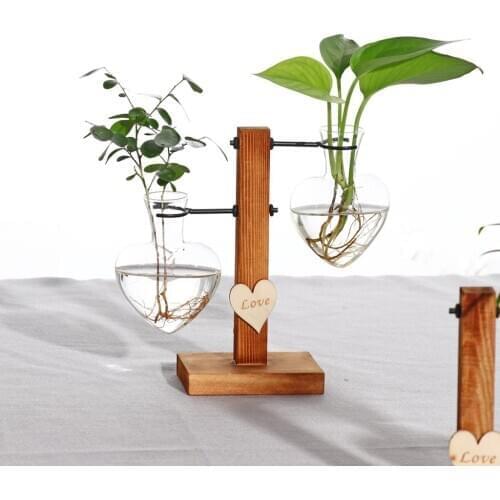 Test Tube Flower Vase Wooden Stand Flower Pots for Hydroponic Plants Office Home Decoration