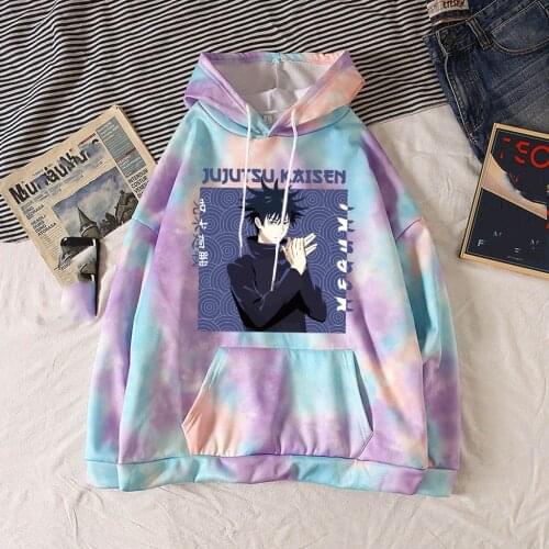 Japanese Anime Jujutsu Kaisen Printed Hoodies Megumi Fushiguro Long Sleeve Tops Casual Unisex Tie-dye Hoodie Pullover