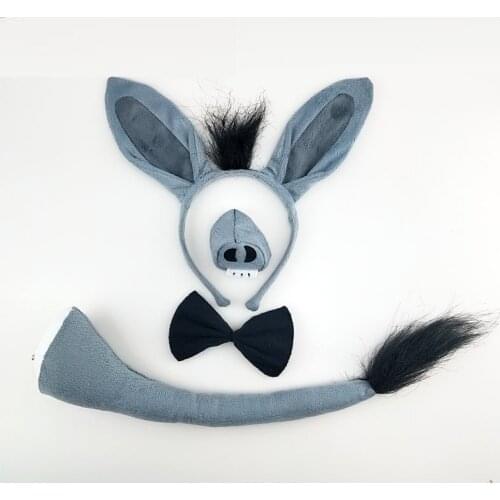 Adult Kids Boy Girl Donkey Cosplay Animal Costume Carnival Party Props Halloween Headband Tail Tie Nose Paw Role Play Masquerade