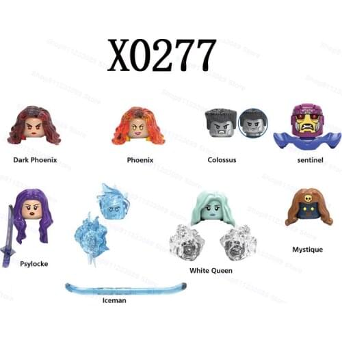 X0277 8pcs/set Dark Phoenix Colossus Sentinel Psylocke Assemble Building Blocks Bricks Superhero Model Figures Toys Children