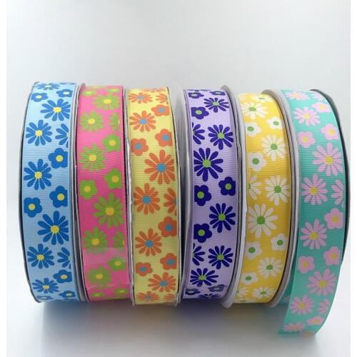 ZERZEEMOOY 25mm 1" 50y/rolls Six color flower Grosgrain ribbon handmade DIY head wear ribbon bow garment accessories paper spool