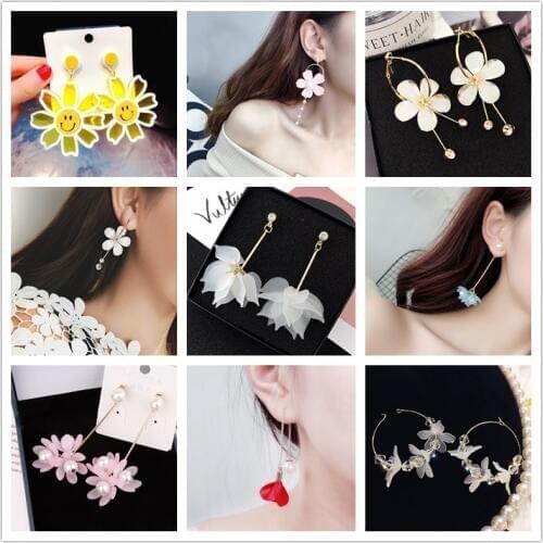 Korean Style Personality Crystal Acrylic Flowers Drop Earrings For Women Geometric Dangle Earring Lover Sweet Cute Gift