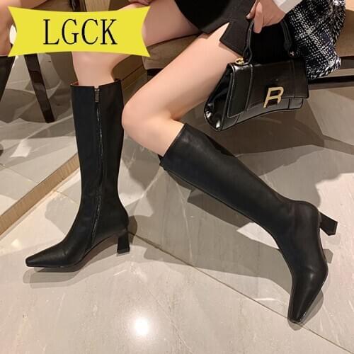 Plus Size 34-39 Genuine Leather Square Heels Riding Boots Zipper Ladies Long Boots Autumn Black Women Boots Brand Fall Winter